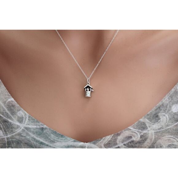 Sterling Silver Wishing Well Charm Necklace, Silver Wishing Well Charm Necklace - Picture 5 of 5